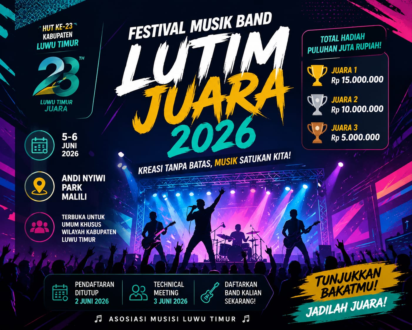 25 Band Lokal Siap Manggung di Festival Musik Lutim Juara di Malili
